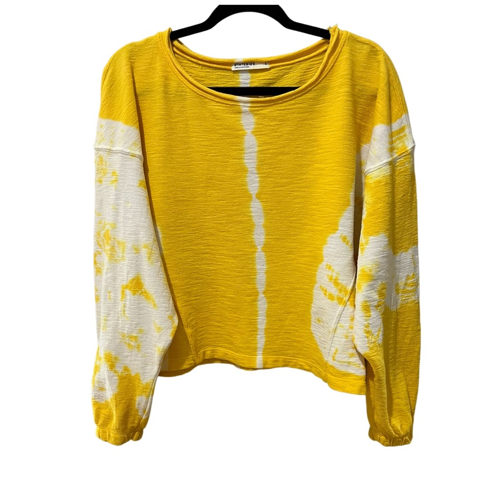 Stateside Anthropologie Tie Dye Sweatshirt Yellow White Lightweight SZ S EUC